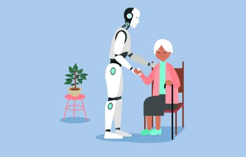 Roboter pflegt alte Frau
